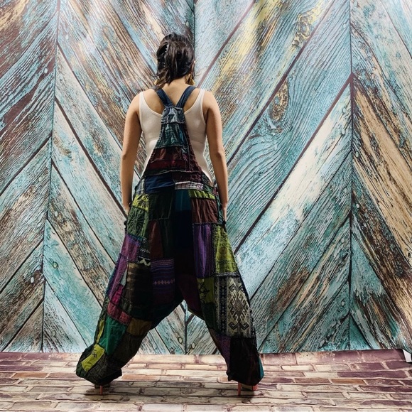 Handmade Baggy Patchwork Overall Maxi Jumpsuit - Picture 3 of 6